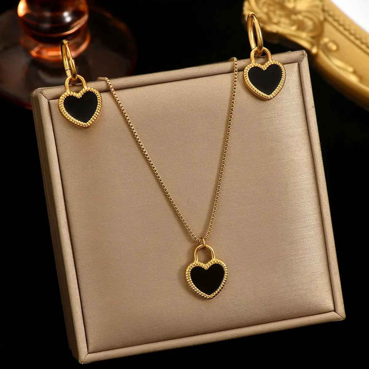 Lxalry 18K Gold Plated Stainless Steel Heart Mirror Jewelry Set  Hypoallergenic Skin Safe Necklace - Mohamed jewelry My Store