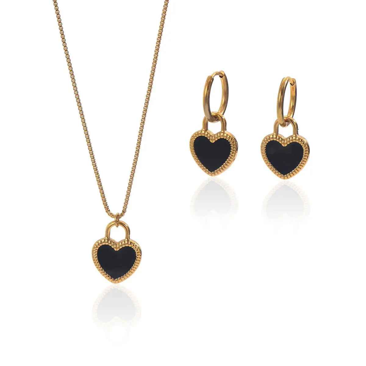 Lxalry 18K Gold Plated Stainless Steel Heart Mirror Jewelry Set  Hypoallergenic Skin Safe Necklace - Mohamed jewelry My Store