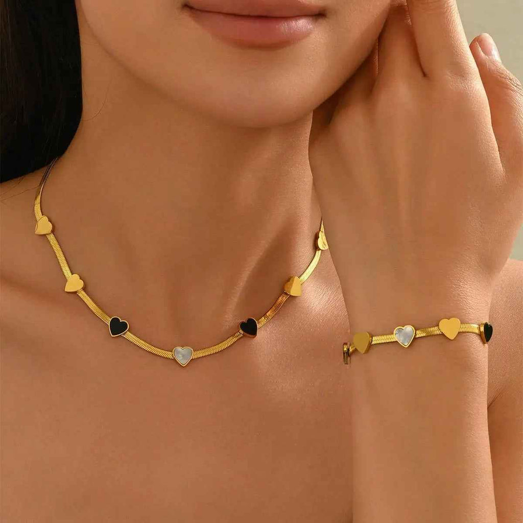 Lxalry 18K Gold Plated Heart Necklace Set and Bracelet - Elegant 18K Gold Plated Heart Necklace Set for Women’s Jewelry Gift - Mohamed jewelry My Store