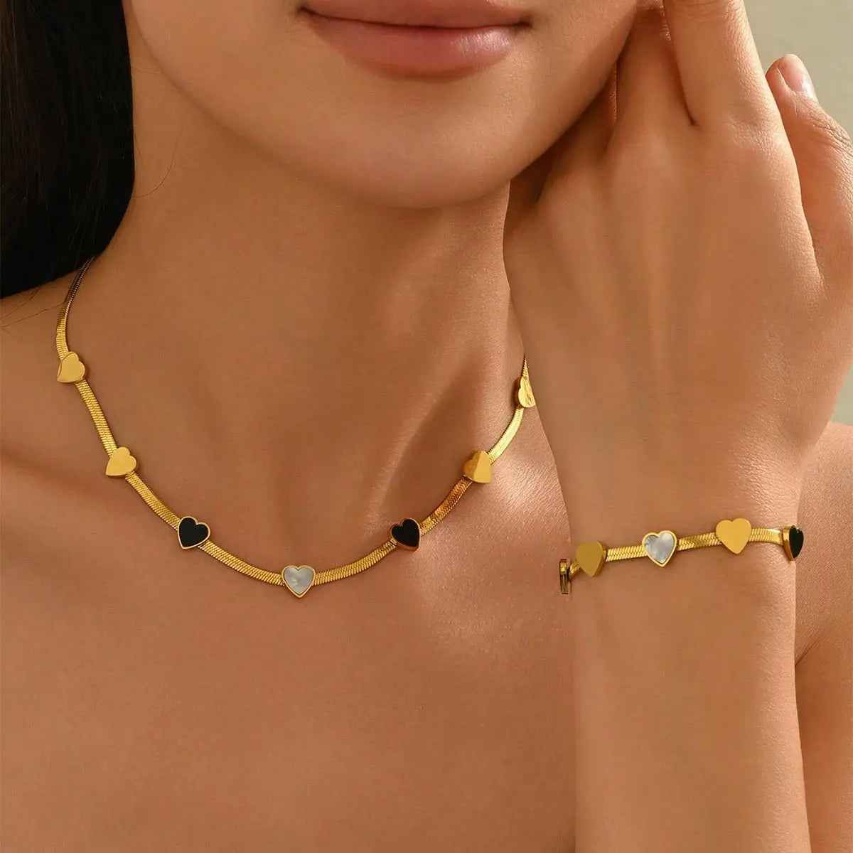 Lxalry 18K Gold Plated Heart Necklace Set and Bracelet - Elegant 18K Gold Plated Heart Necklace Set for Women’s Jewelry Gift - Mohamed jewelry My Store