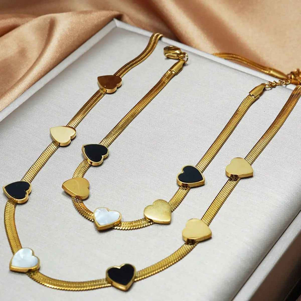Lxalry 18K Gold Plated Heart Necklace Set and Bracelet - Elegant 18K Gold Plated Heart Necklace Set for Women’s Jewelry Gift - Mohamed jewelry My Store