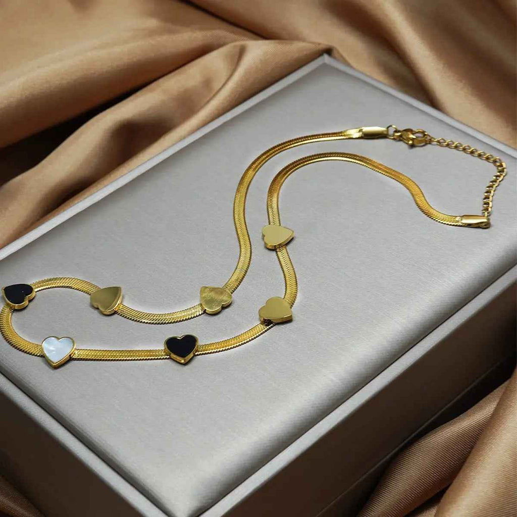 Lxalry 18K Gold Plated Heart Necklace Set and Bracelet - Elegant 18K Gold Plated Heart Necklace Set for Women’s Jewelry Gift - Mohamed jewelry My Store