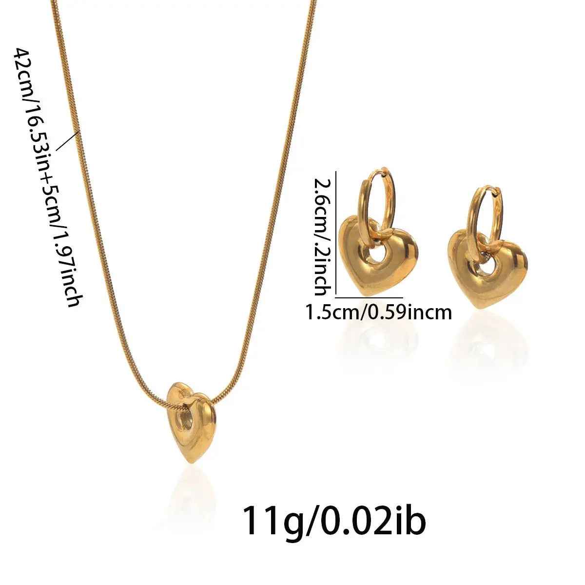Lxalry 18K Gold Plated Stainless Steel Heart Pendant Necklace And Hoop Earrings Set For Women - Mohamed jewelry My Store