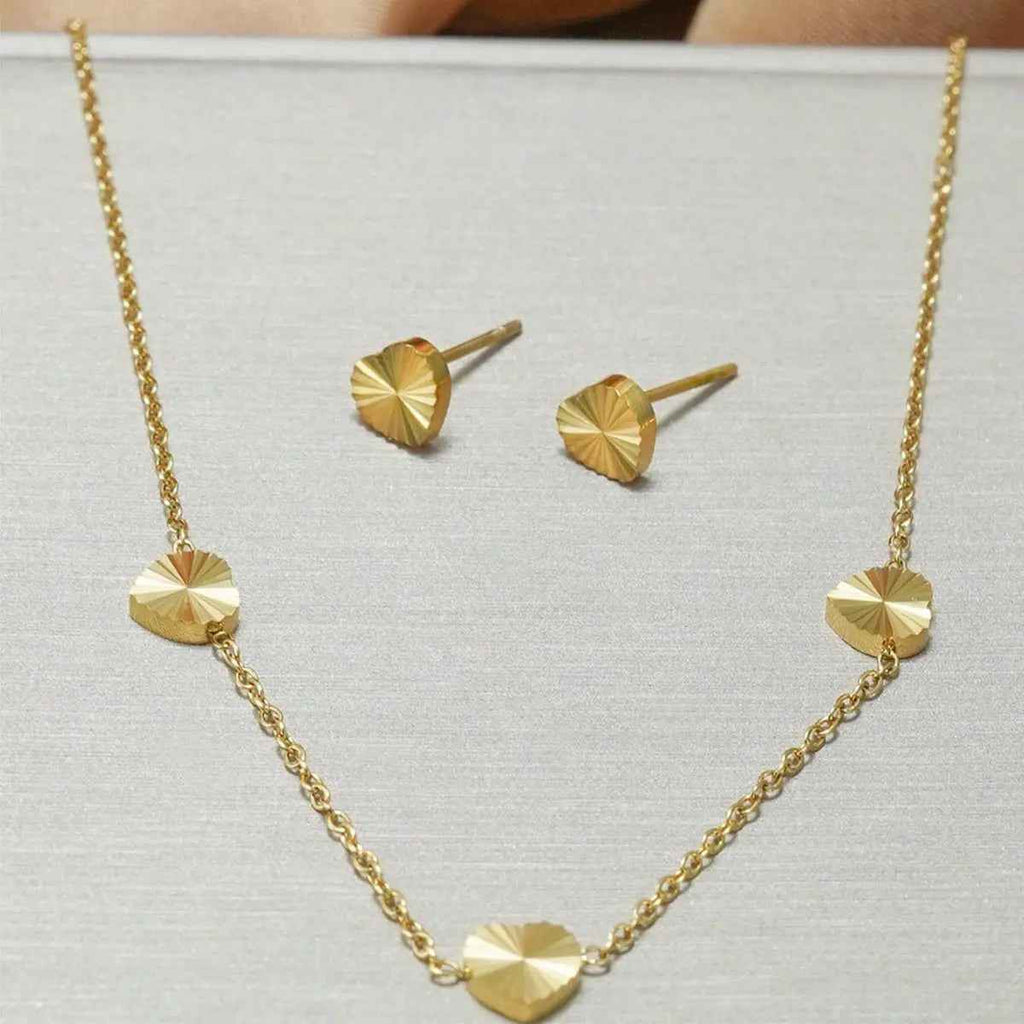 Lxalry 18K Gold Plated Stainless Steel Minimalist Heart Necklace & Earring Set For Women - Mohamed jewelry My Store