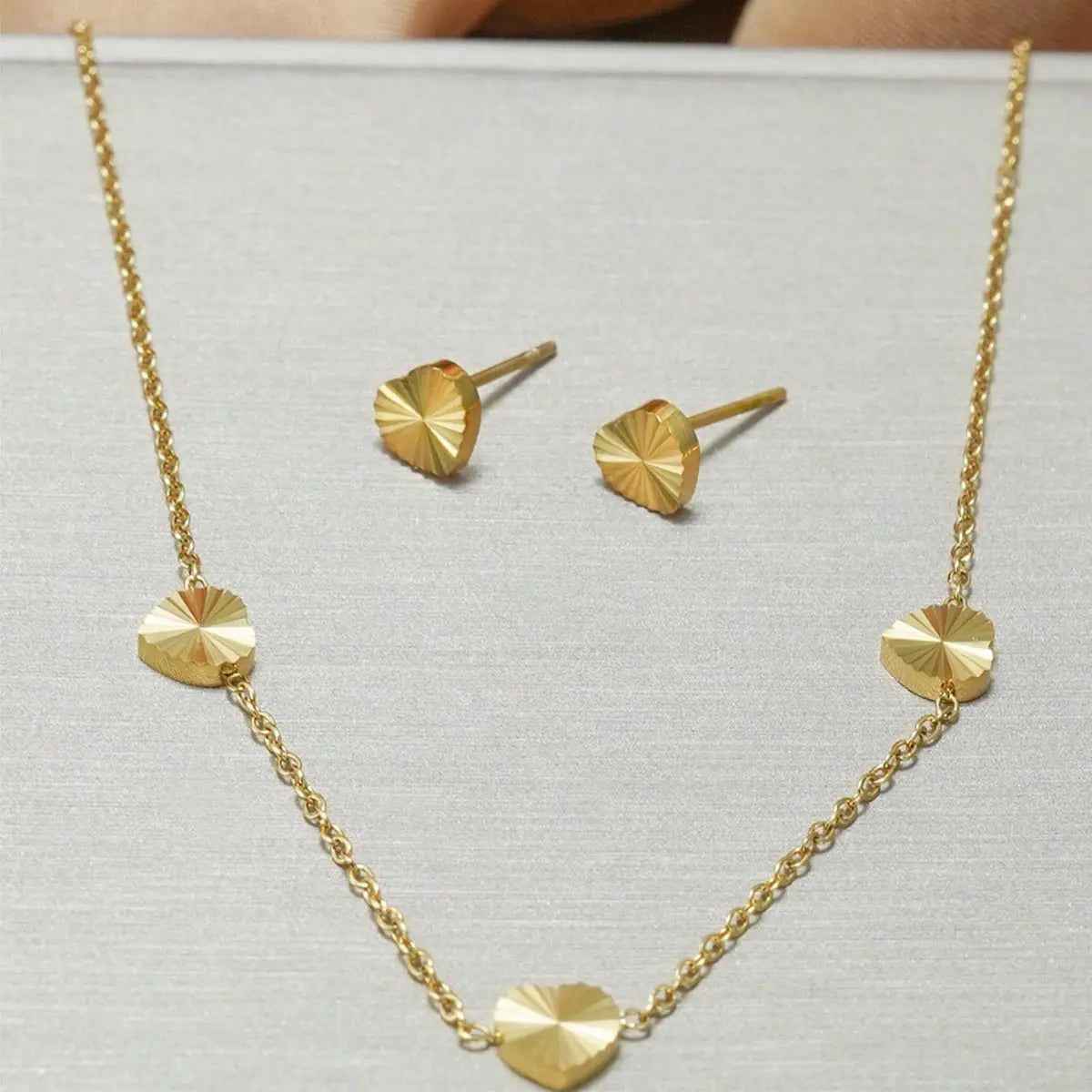 Lxalry 18K Gold Plated Stainless Steel Minimalist Heart Necklace & Earring Set For Women - Mohamed jewelry My Store