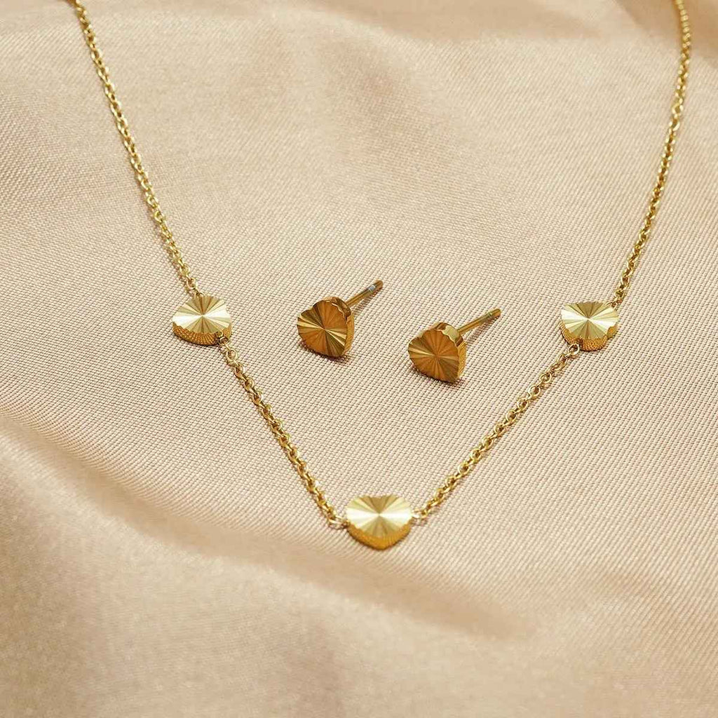 Lxalry 18K Gold Plated Stainless Steel Minimalist Heart Necklace & Earring Set For Women - Mohamed jewelry My Store