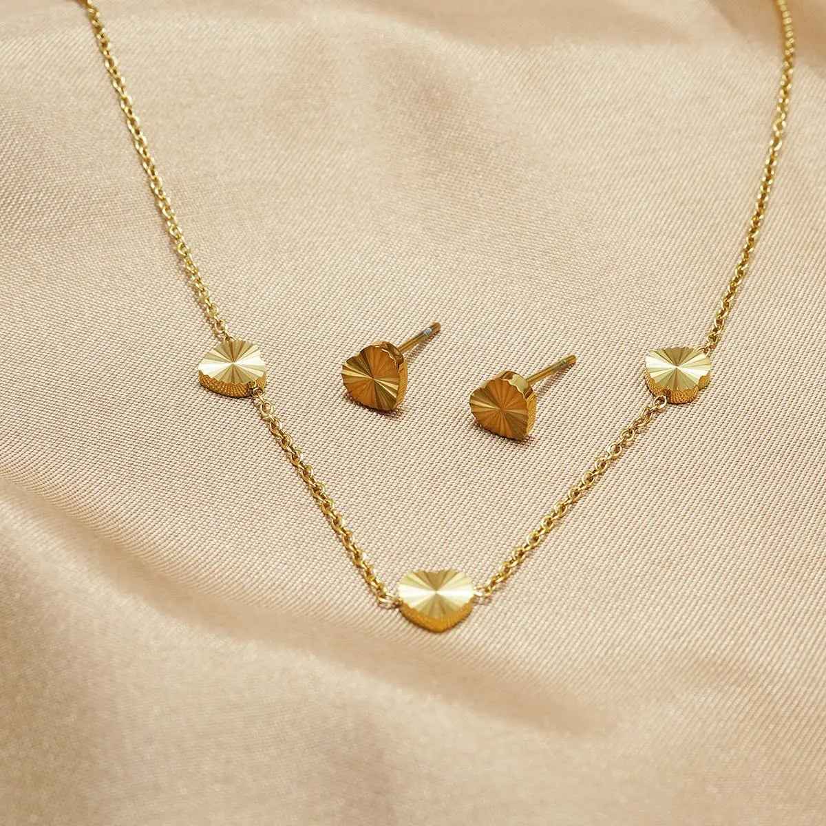 Lxalry 18K Gold Plated Stainless Steel Minimalist Heart Necklace & Earring Set For Women - Mohamed jewelry My Store