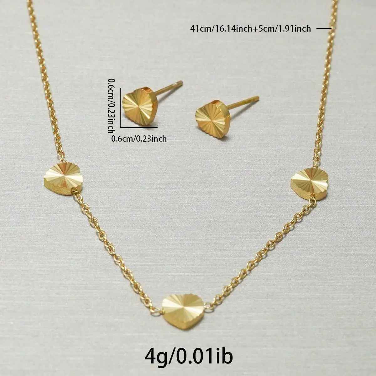Lxalry 18K Gold Plated Stainless Steel Minimalist Heart Necklace & Earring Set For Women - Mohamed jewelry My Store