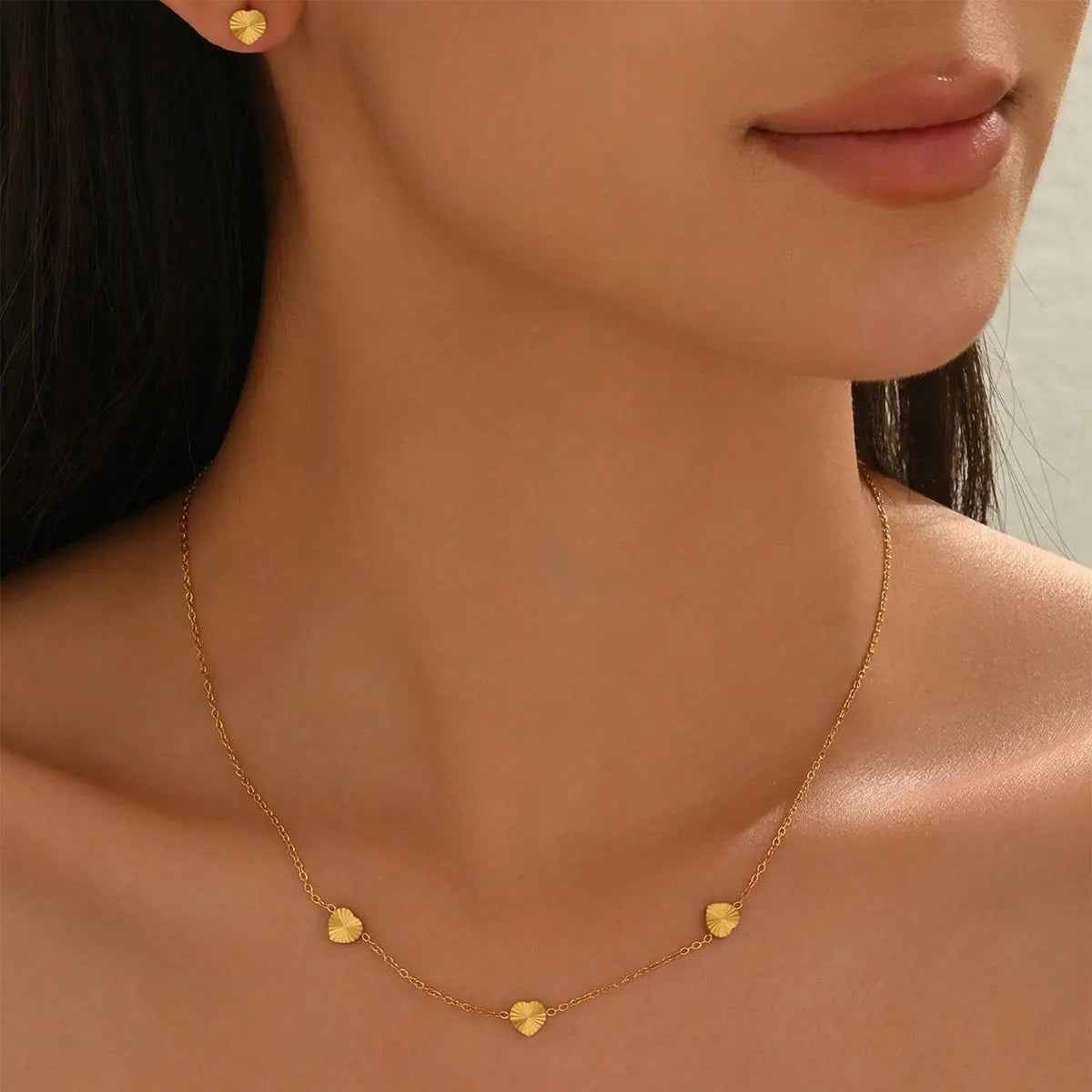 Lxalry 18K Gold Plated Stainless Steel Minimalist Heart Necklace & Earring Set For Women - Mohamed jewelry My Store