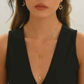 Lxalry 18K Gold Plated Stainless Steel Sun And Moon Pendant Necklace And Hoop Earrings Set For Women - Mohamed jewelry My Store
