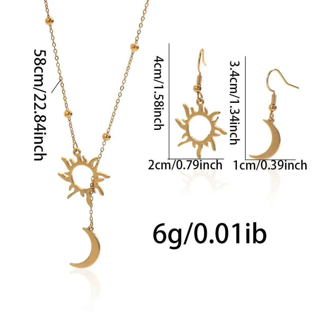 Lxalry 18K Gold Plated Stainless Steel Sun And Moon Pendant Necklace And Hoop Earrings Set For Women - Mohamed jewelry My Store