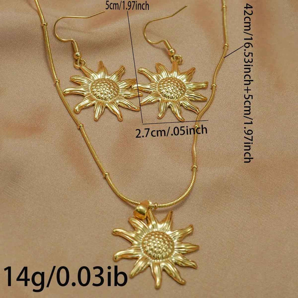Lxalry 18K Gold Plated Stainless Steel Sun Pendant Necklace And Earrings Set For Women - Mohamed jewelry My Store