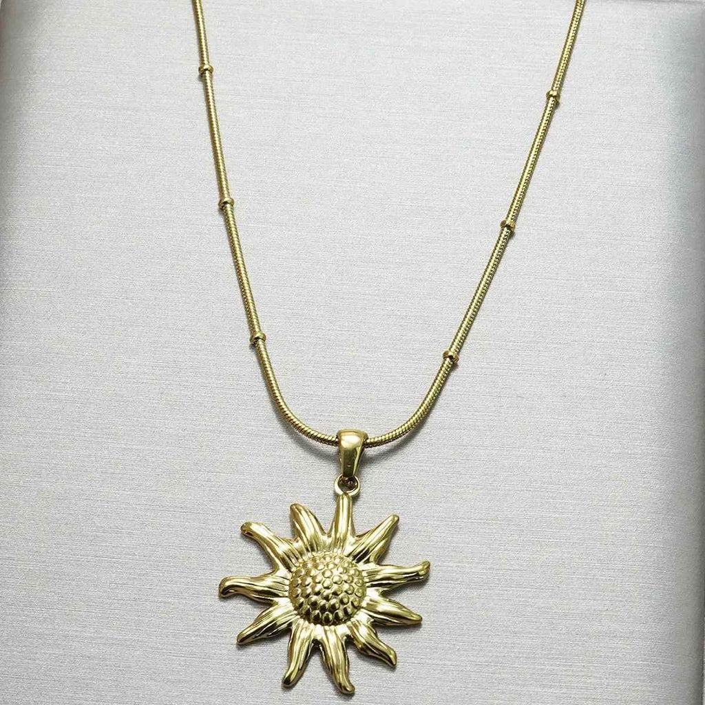 Lxalry 18K Gold Plated Stainless Steel Sun Pendant Necklace And Earrings Set For Women - Mohamed jewelry My Store