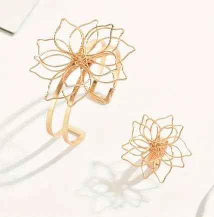 Lxalry Geometric Flower Ring & Adjustable Bracelet Jewelry Set - Mohamed jewelry My Store