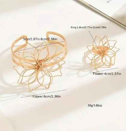 Lxalry Geometric Flower Ring & Adjustable Bracelet Jewelry Set - Mohamed jewelry My Store