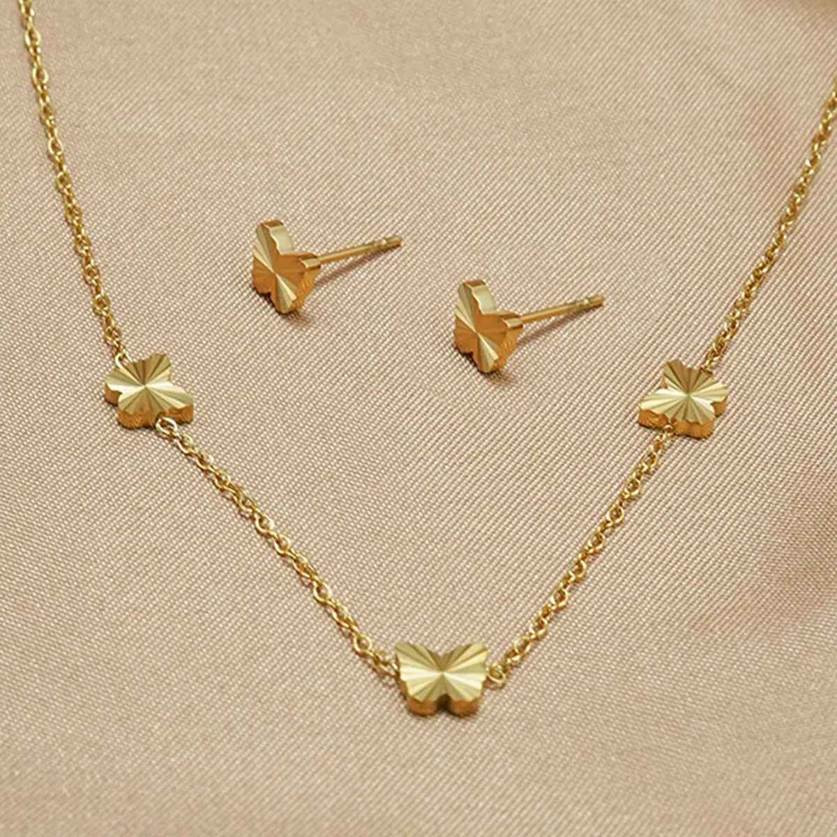 Lxalry Gold Stainless Steel Heart Jewelry Set For Women & Girls - Minimalist Cutout Necklace & Stud Earrings, Waterproof, Hypoallergenic, Tarnish-Free - Mohamed jewelry My Store
