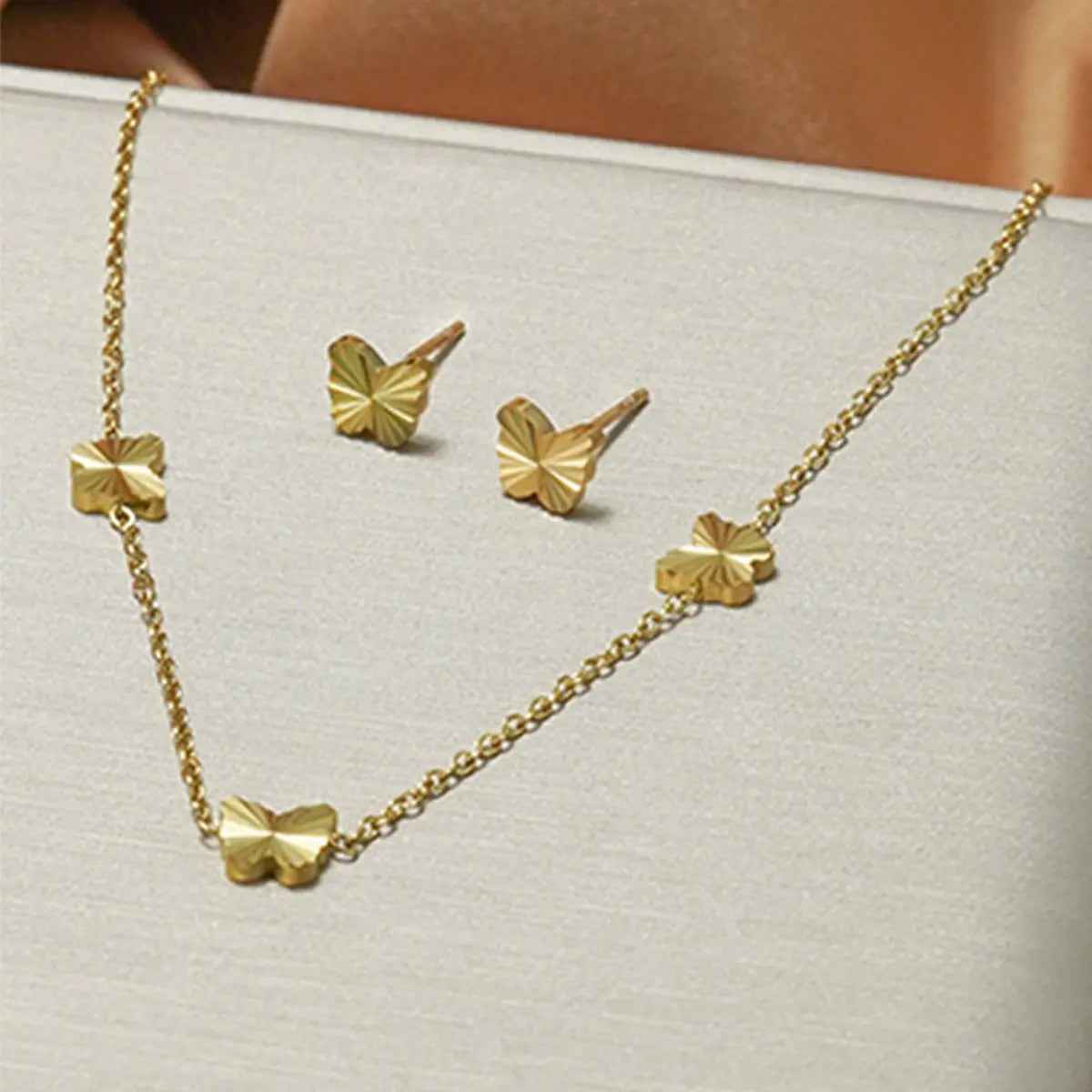 Lxalry Gold Stainless Steel Heart Jewelry Set For Women & Girls - Minimalist Cutout Necklace & Stud Earrings, Waterproof, Hypoallergenic, Tarnish-Free - Mohamed jewelry My Store