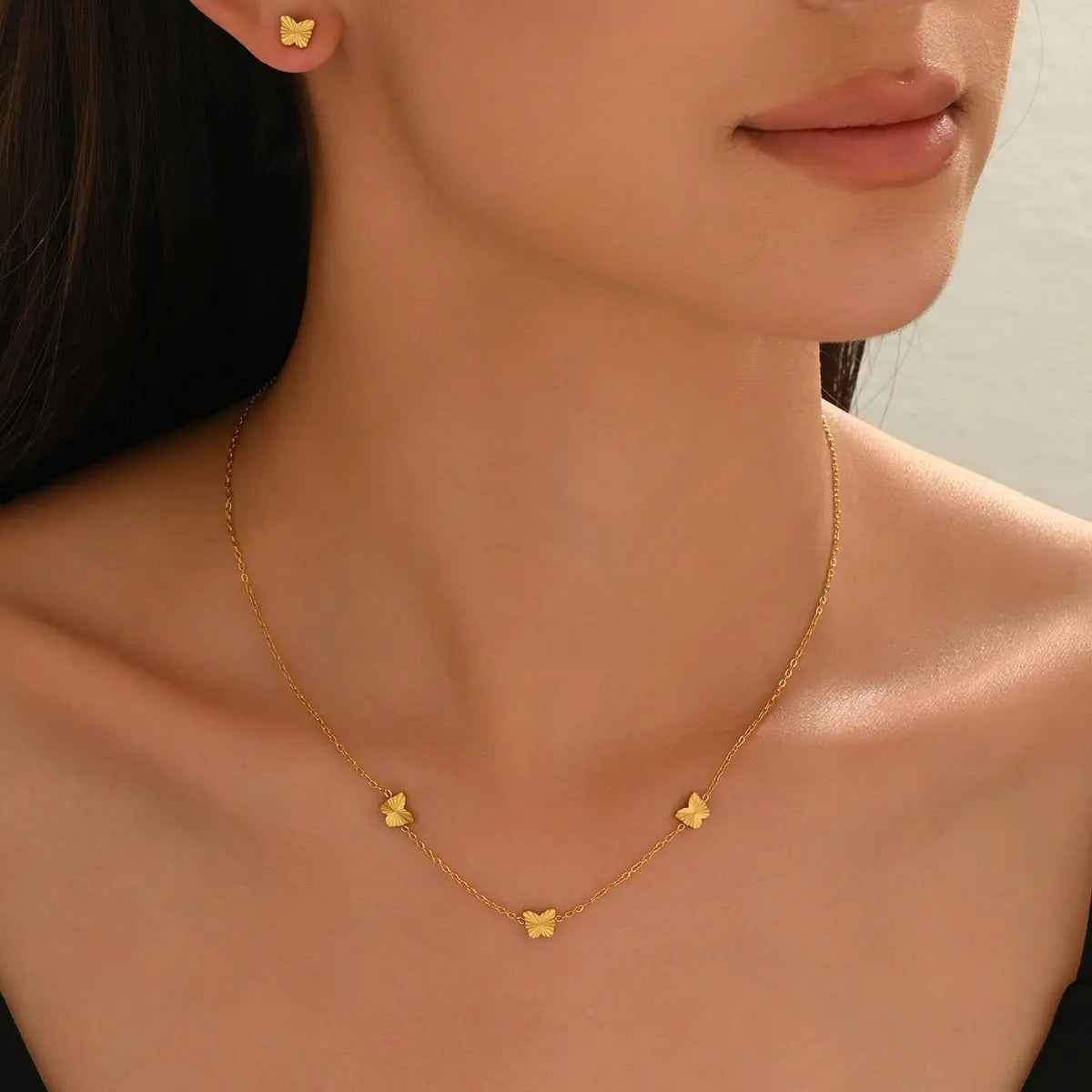Lxalry Gold Stainless Steel Heart Jewelry Set For Women & Girls - Minimalist Cutout Necklace & Stud Earrings, Waterproof, Hypoallergenic, Tarnish-Free - Mohamed jewelry My Store