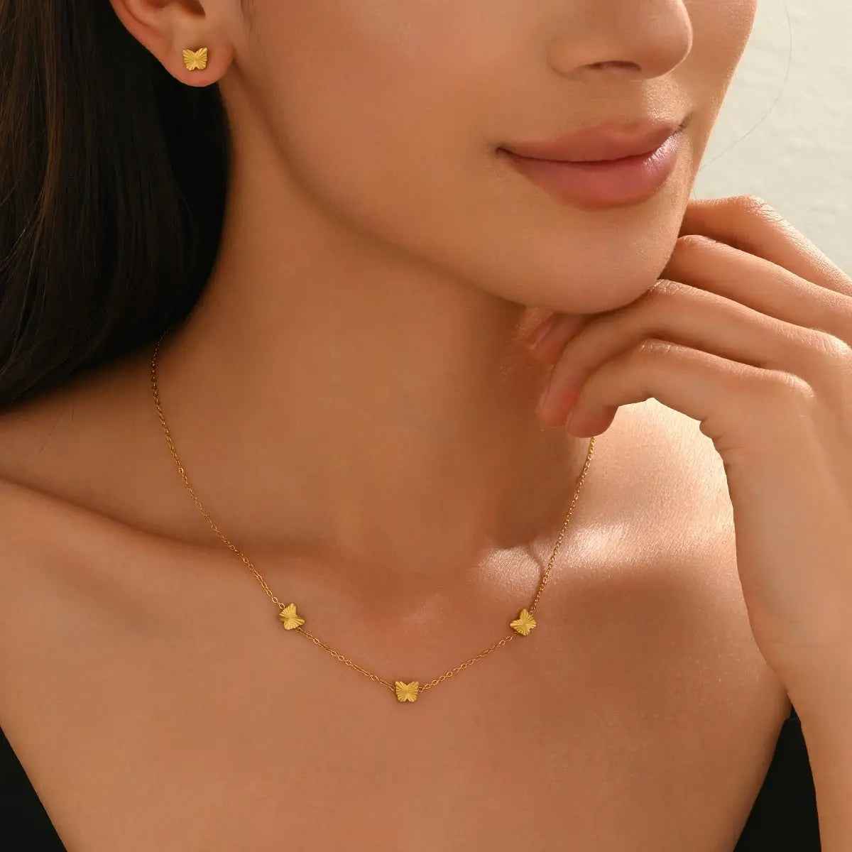 Lxalry Gold Stainless Steel Heart Jewelry Set For Women & Girls - Minimalist Cutout Necklace & Stud Earrings, Waterproof, Hypoallergenic, Tarnish-Free - Mohamed jewelry My Store