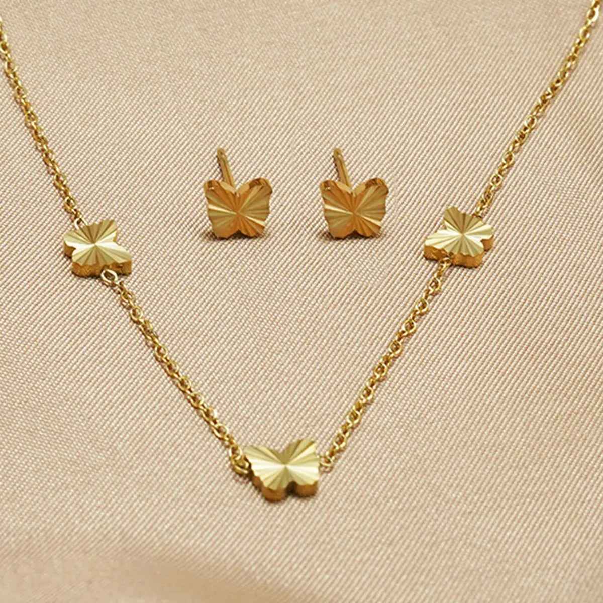 Lxalry Gold Stainless Steel Heart Jewelry Set For Women & Girls - Minimalist Cutout Necklace & Stud Earrings, Waterproof, Hypoallergenic, Tarnish-Free - Mohamed jewelry My Store