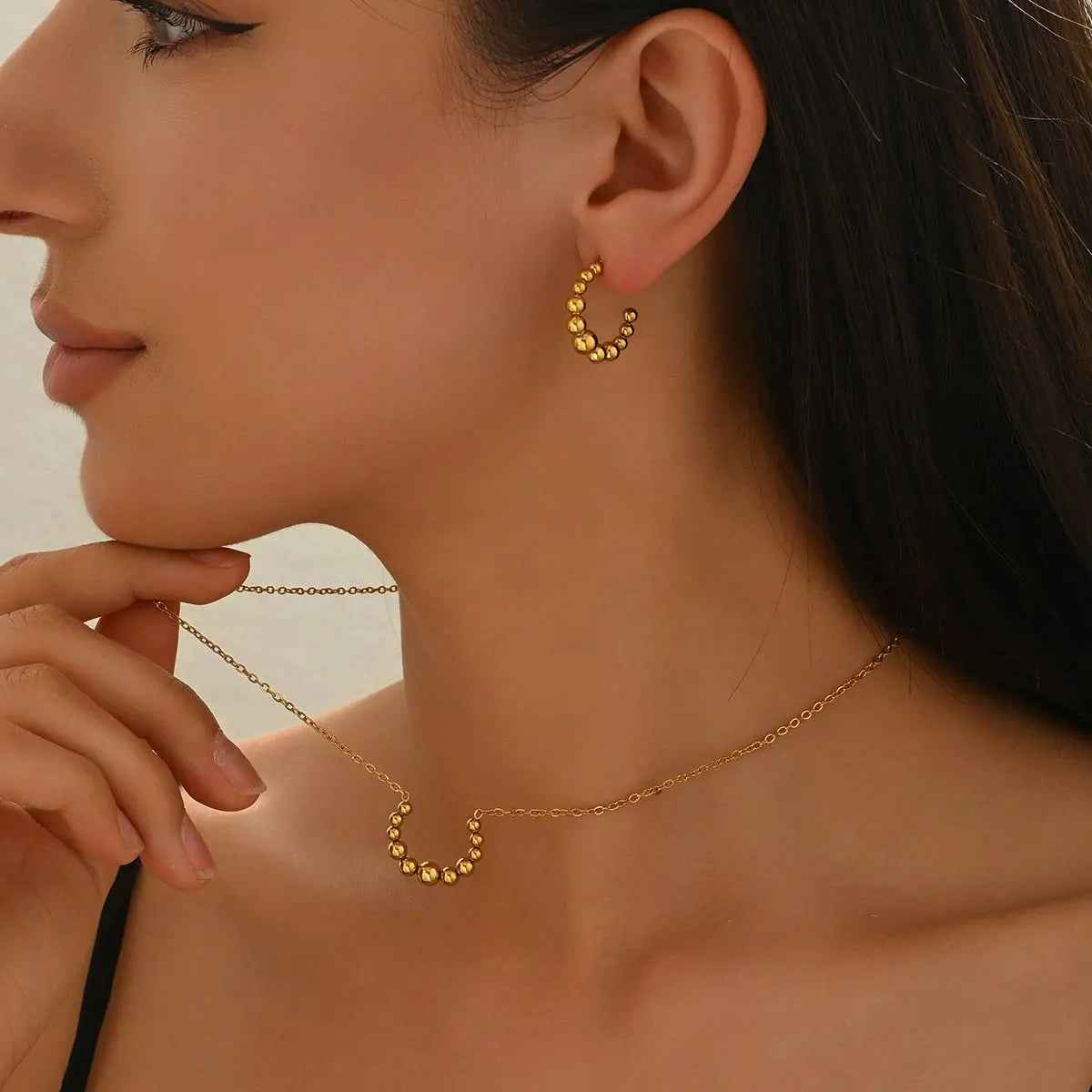 Lxalry Golden Jewelry Set – Crescent Necklace & Earrings - Mohamed jewelry My Store