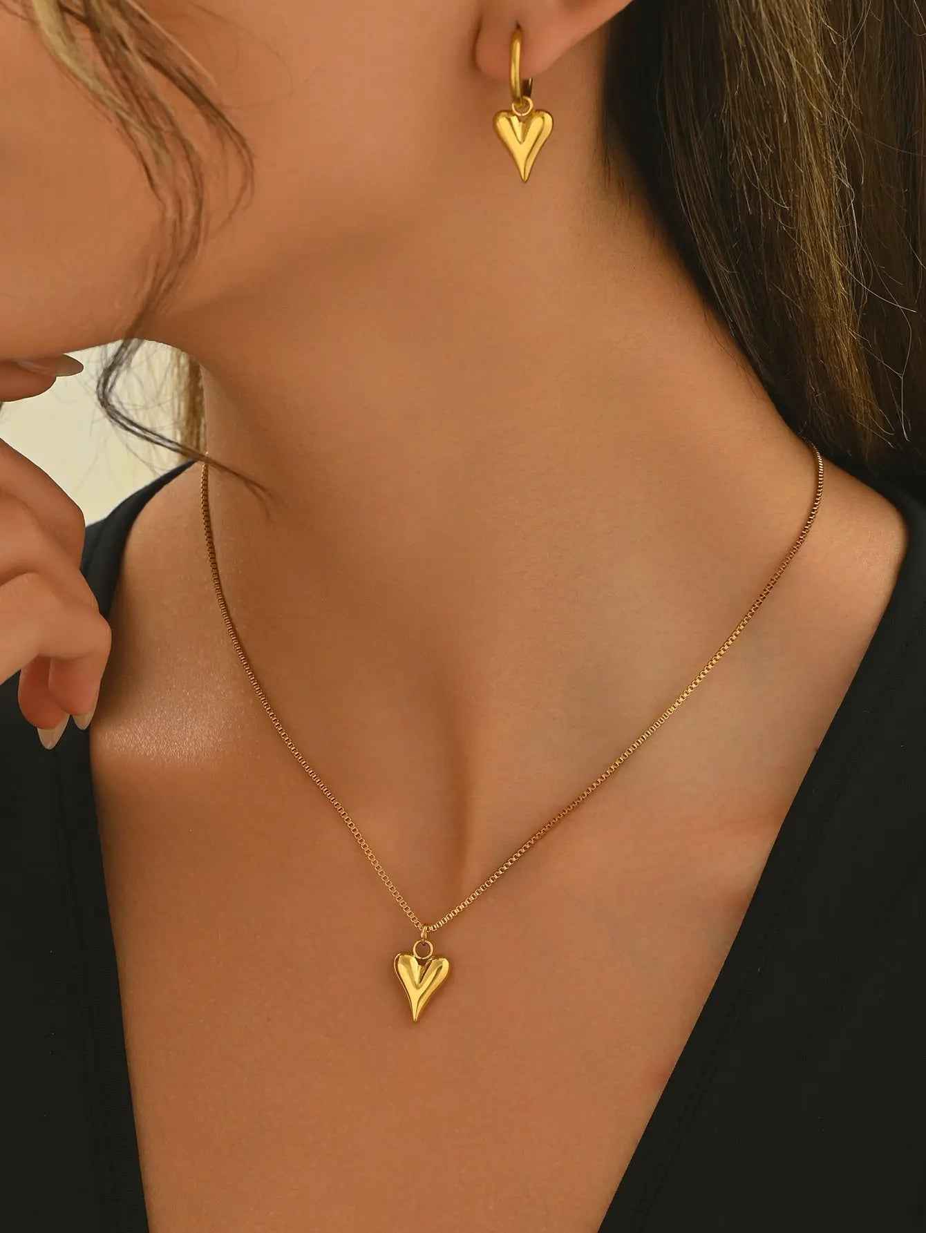 Lxalty 18K Gold Plated Stainless Steel Heart Jewelty Set For Women - Mohamed jewelry My Store