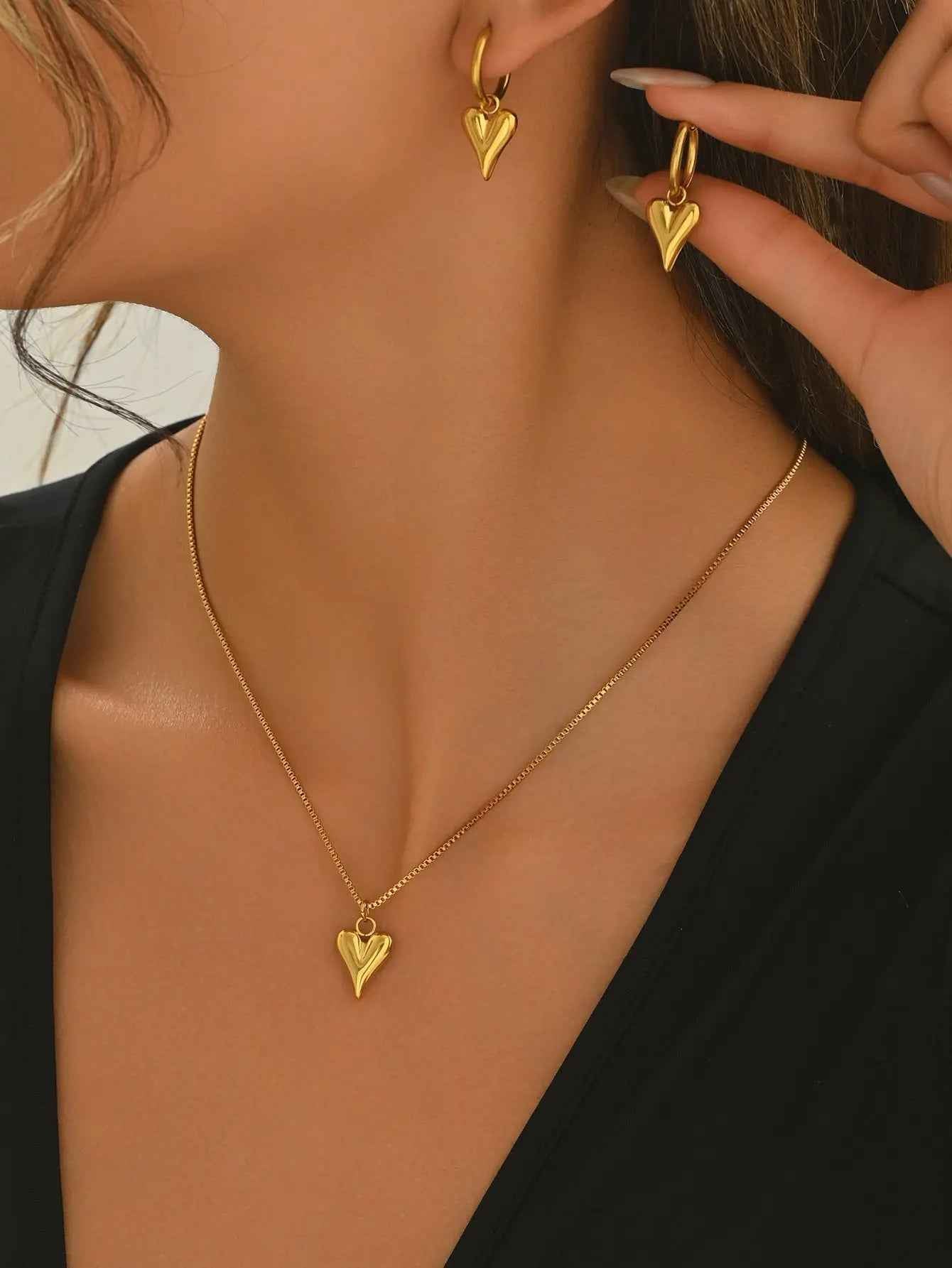 Lxalty 18K Gold Plated Stainless Steel Heart Jewelty Set For Women - Mohamed jewelry My Store