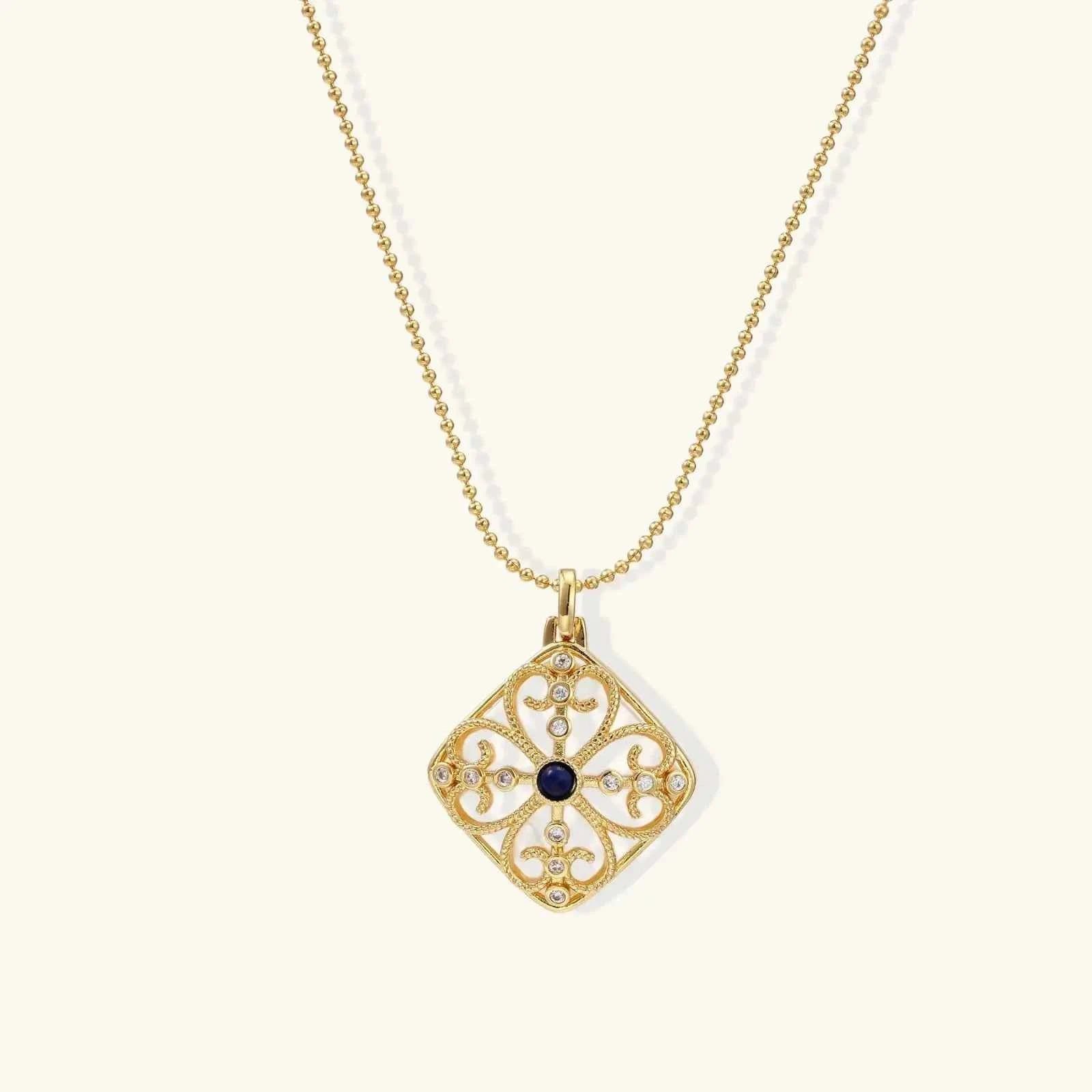 Ornate Lapis Lazuli Medallion Pendant in 18K Gold-Plated Brass - Mohamed jewelry My Store