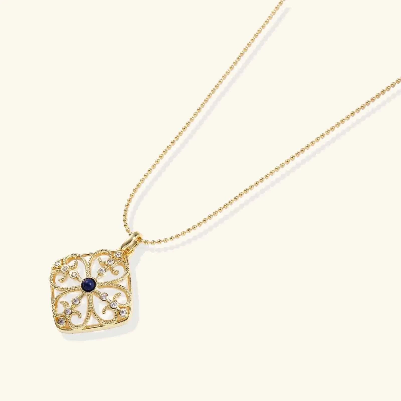 Ornate Lapis Lazuli Medallion Pendant in 18K Gold-Plated Brass - Mohamed jewelry My Store