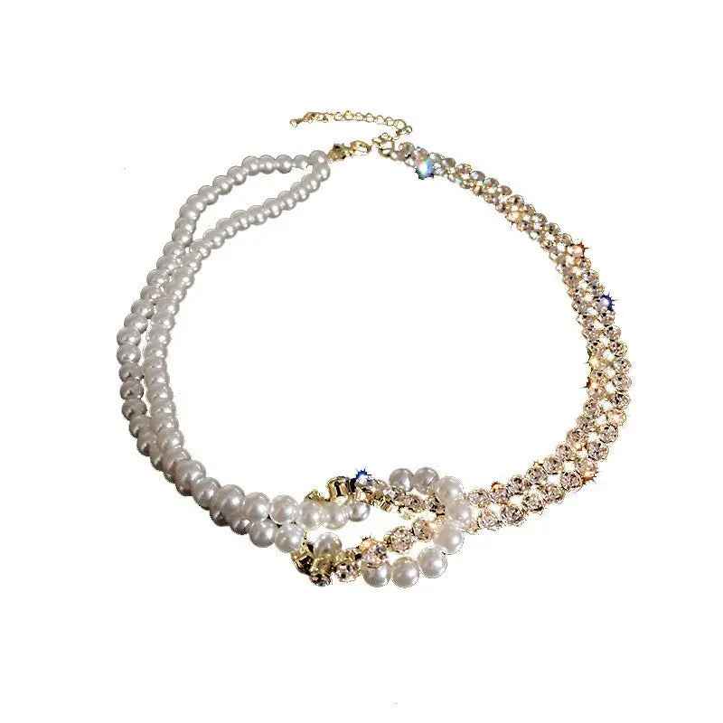 Pearl Crystal Choker Necklaces For Women Short Chain Rhinestone Necklaces Statement Jewelry - Mohamed jewelry My Store