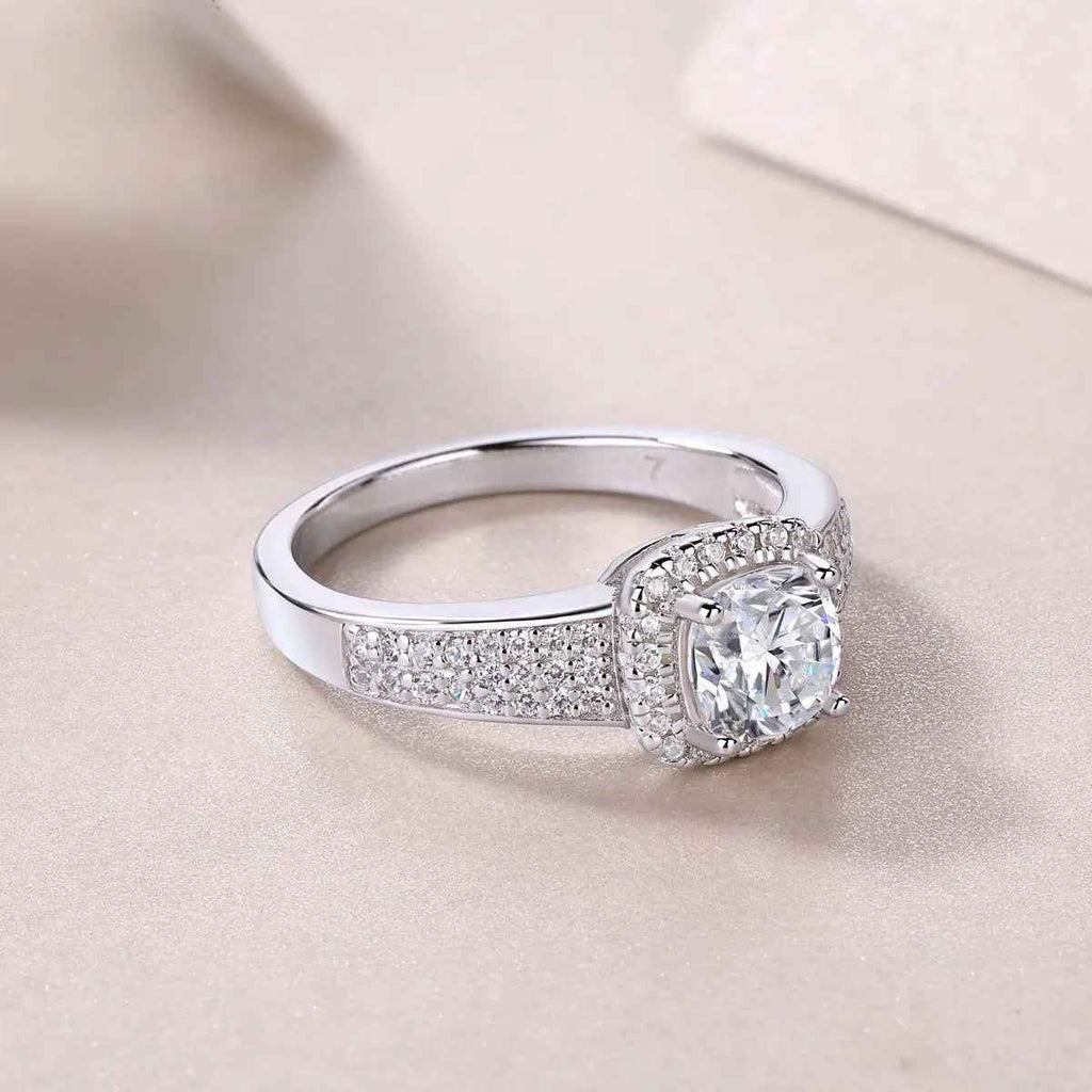 Platinum-Plated Moissanite Ring with Custom GRA Certified Square Stone - Mohamed jewelry My Store