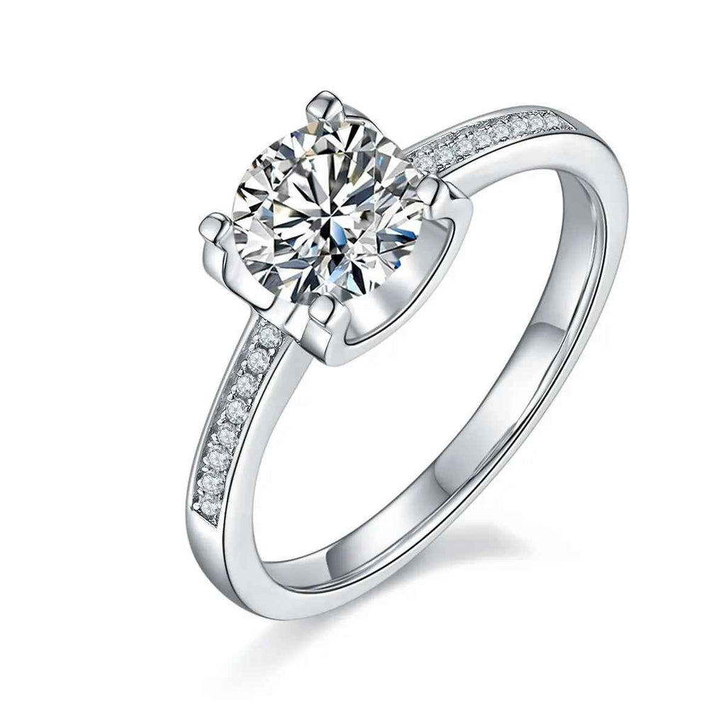 Platinum-Plated Moissanite Sparkle Ring - Customizable Elegance - Mohamed jewelry My Store