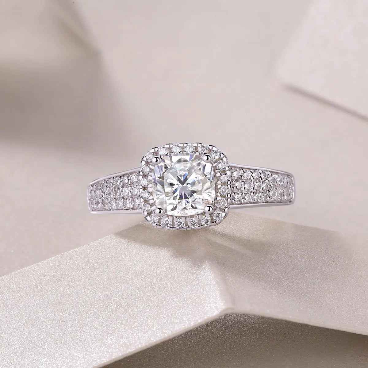 Platinum-Plated Moissanite Ring with Custom GRA Certified Square Stone - Mohamed jewelry My Store