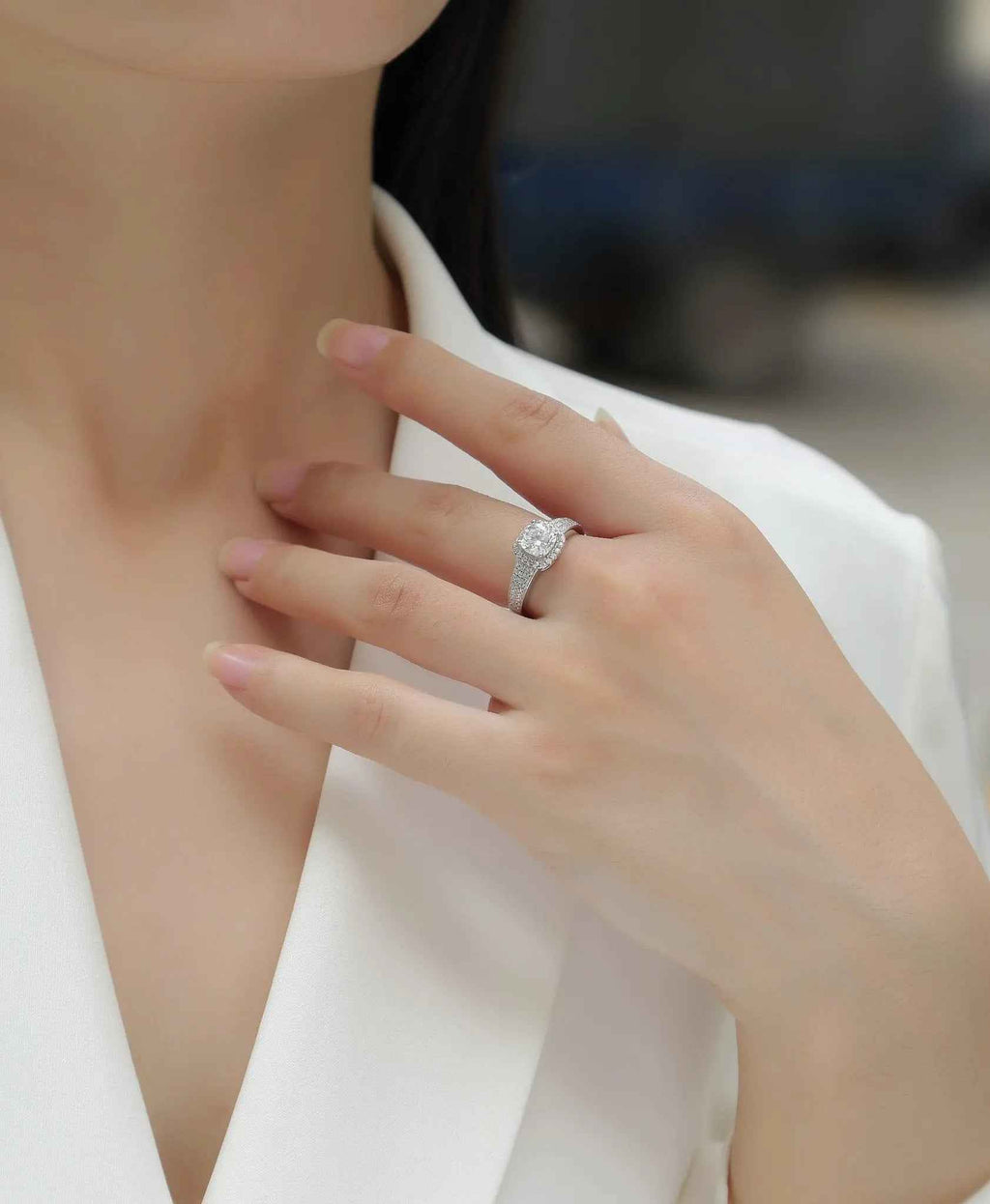 Platinum-Plated Moissanite Ring with Custom GRA Certified Square Stone - Mohamed jewelry My Store