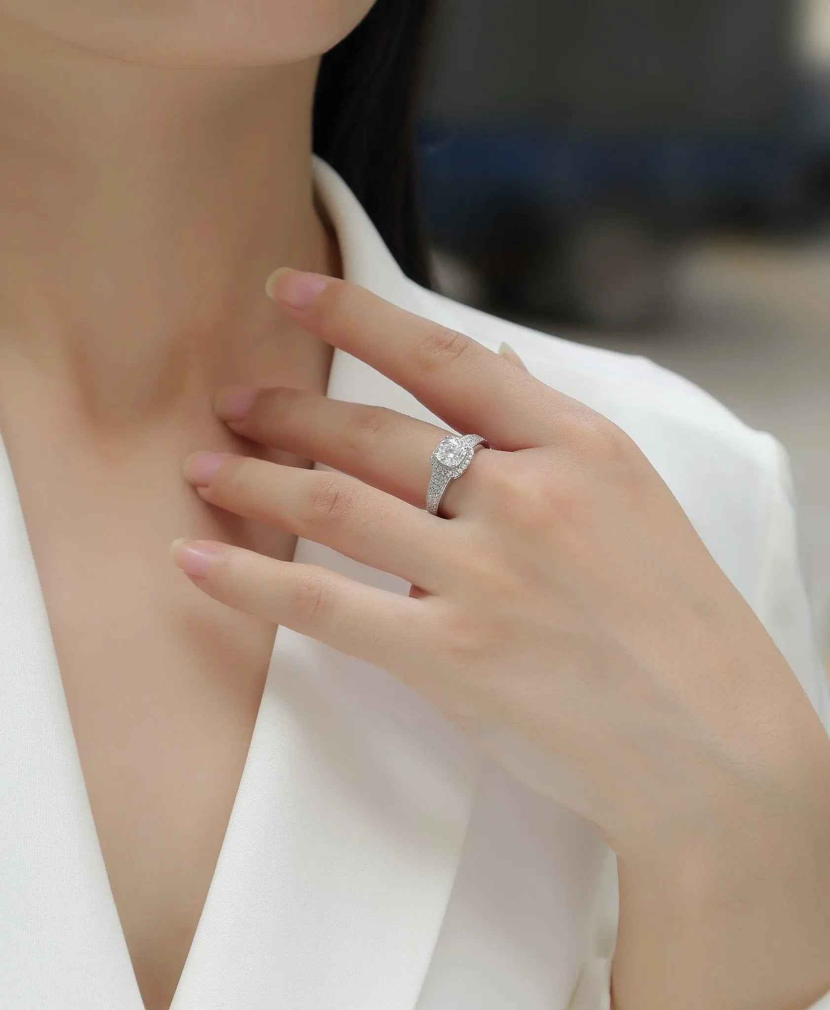 Platinum-Plated Moissanite Ring with Custom GRA Certified Square Stone - Mohamed jewelry My Store