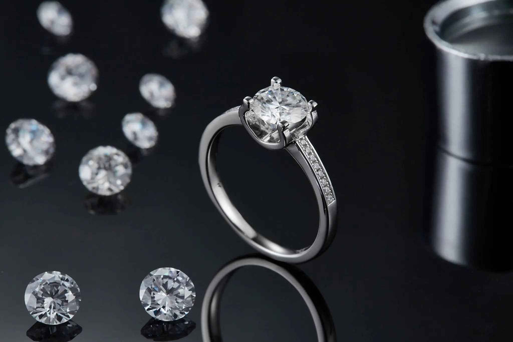 Platinum-Plated Moissanite Sparkle Ring - Customizable Elegance - Mohamed jewelry My Store