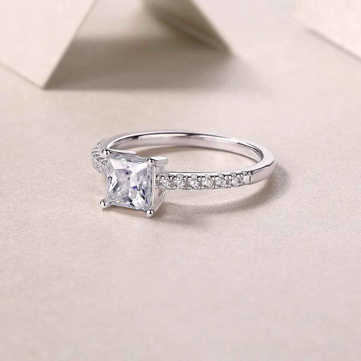 Platinum-Plated Moissanite Square Ring with Custom Options - Mohamed jewelry My Store