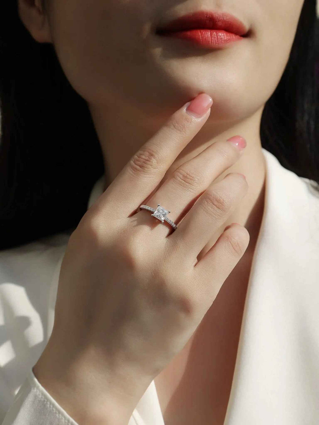 Platinum-Plated Moissanite Square Ring with Custom Options - Mohamed jewelry My Store