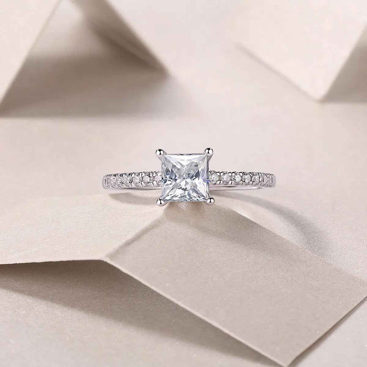 Platinum-Plated Moissanite Square Ring with Custom Options - Mohamed jewelry My Store