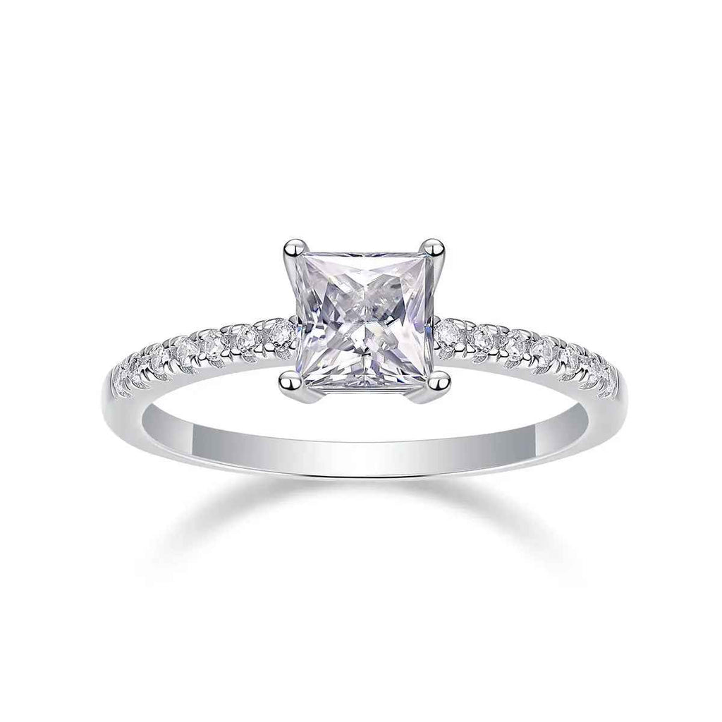 Platinum-Plated Moissanite Square Ring with Custom Options - Mohamed jewelry My Store