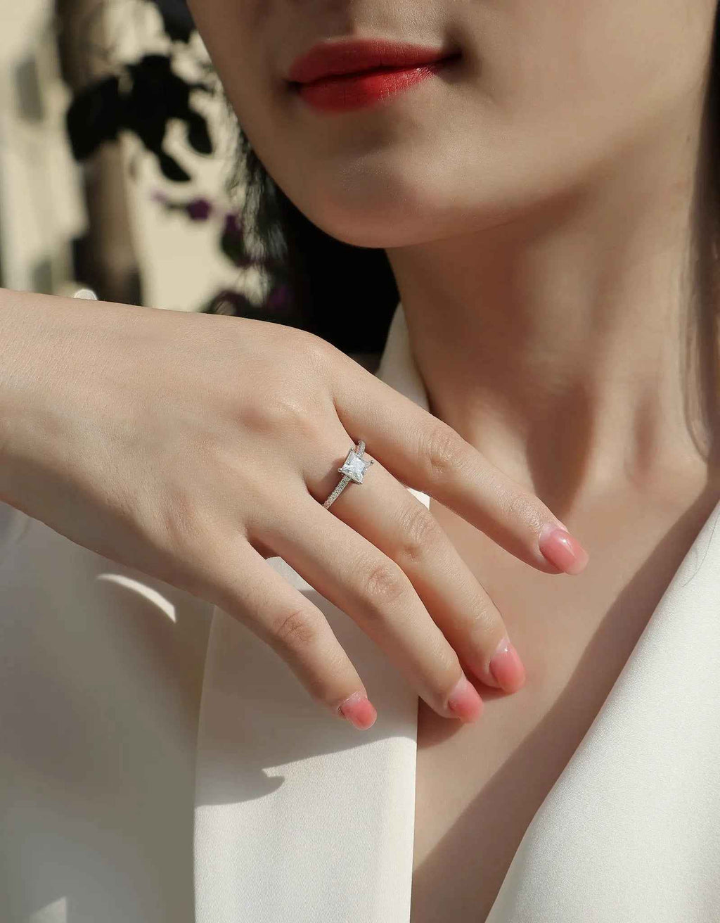 Platinum-Plated Moissanite Square Ring with Custom Options - Mohamed jewelry My Store
