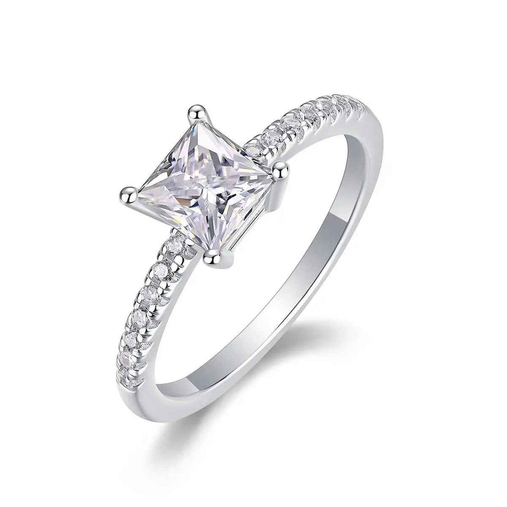 Platinum-Plated Moissanite Square Ring with Custom Options - Mohamed jewelry My Store