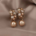 Rhinestones Flowers Pearls Earrings Fashion Elegant French-style Stud Earring For Women - Mohamed jewelry My Store