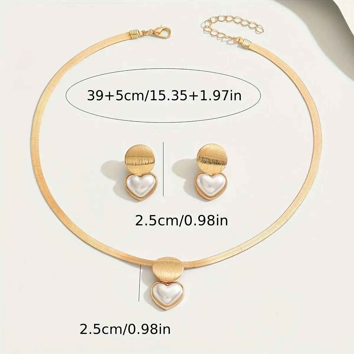 Three Fashionable, Elegant And Versatile Collarbone Brushed Geometric Heart Acrylic Pearl French Retro Snake Skin Chain Sets - Mohamed jewelry My Store