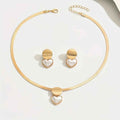 Three Fashionable, Elegant And Versatile Collarbone Brushed Geometric Heart Acrylic Pearl French Retro Snake Skin Chain Sets - Mohamed jewelry My Store