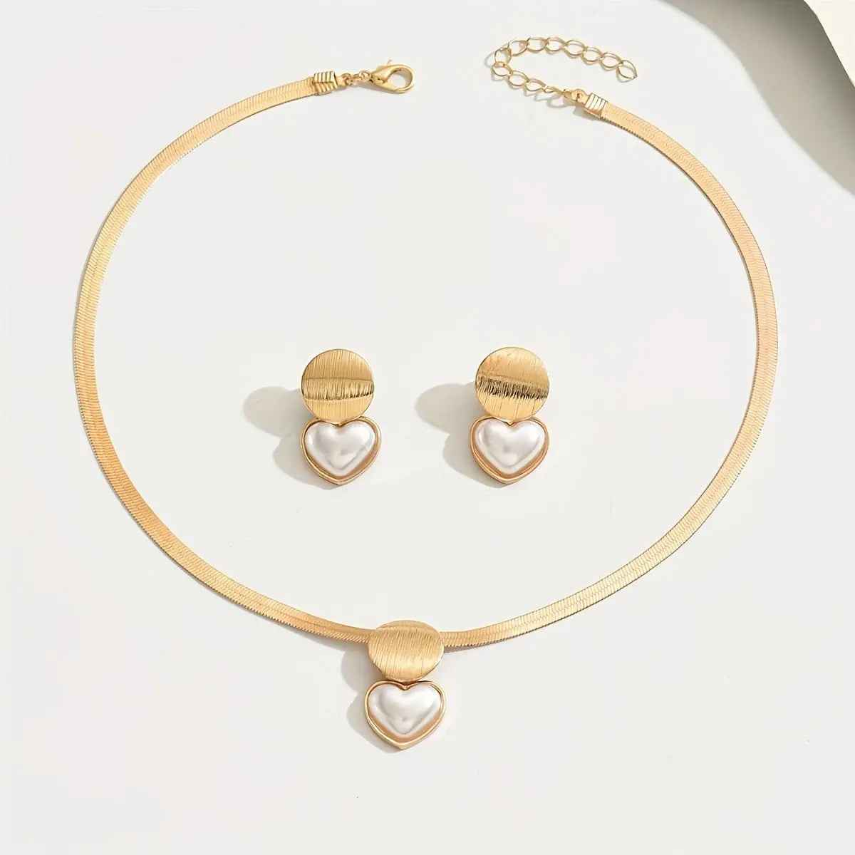 Three Fashionable, Elegant And Versatile Collarbone Brushed Geometric Heart Acrylic Pearl French Retro Snake Skin Chain Sets - Mohamed jewelry My Store